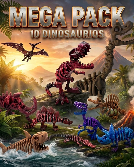 Mega Colección | 10 Dinosaurios Articulados | HUNNER
